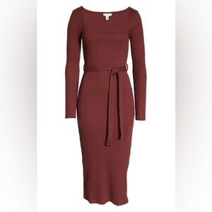 TOPSHOP Ribbed Tie Waist Midi Dress
